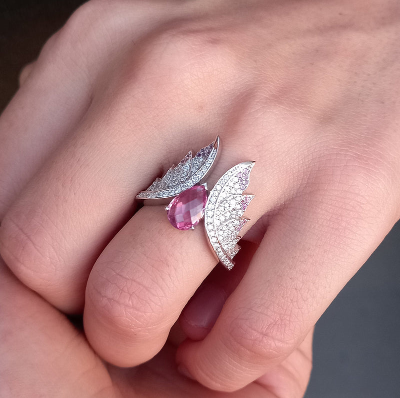 Genuine Large Pink Old-Cut Sapphire and Diamond Engagement Rings