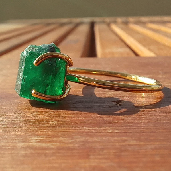 Rough Colombian Emerald Solitaire Engagement Ring - 4.65 Ct