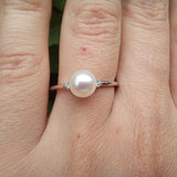 Pearl and Diamond Engagement Ring - Simple Natural Freshwater Pearl Ring