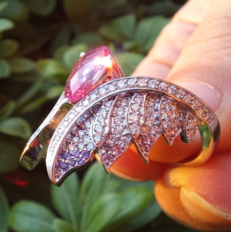 Old Cut Pink Sapphire & Diamond ring "Angel Wings"
