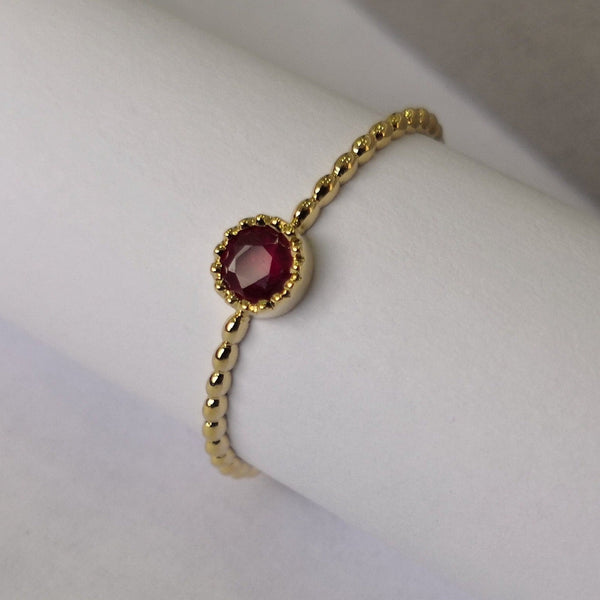 Milgrain Bezel Ruby Engagement Ring – Small Beaded stacking Ruby Ring – Simple genuine Ruby Ring - Natural July Birthstone Solid Gold Ring