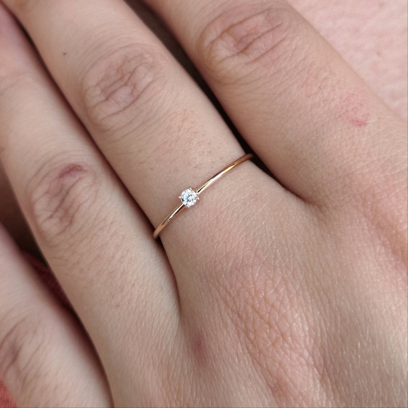 Dainty Simple Diamond Engagement Ring Handmade Thin Solid 18k
