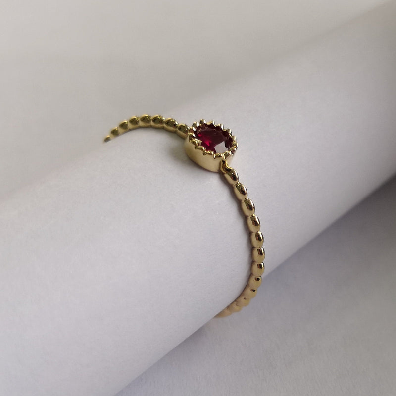Round Ruby Engagement Ring – Small Beaded stacking Ruby Ring – Simple genuine Ruby Ring - Natural July Birthstone Solid Gold Ring