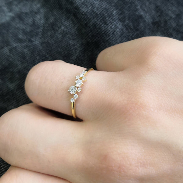 Genuine Diamond Cluster Ring – Small Engagement Wedding Gift – April Gemstone Flower Cluster Ring – Handmade Jewelry Sets – Bridesmaid Gift
