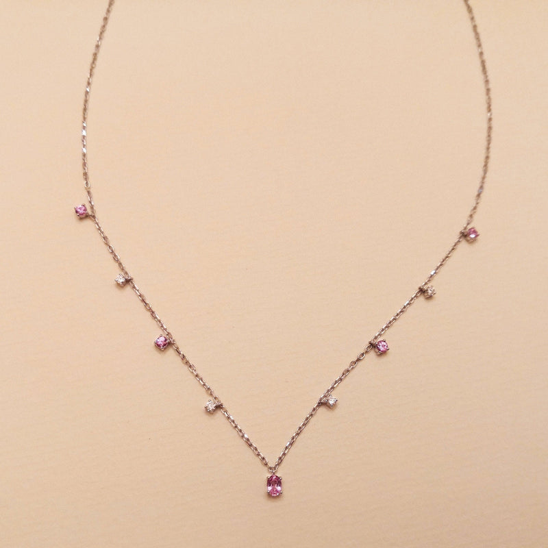 Pink Sapphire & Diamond Necklace "Floating Drops"