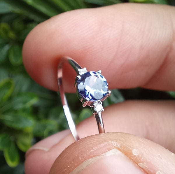 Round Tanzanite Engagement Ring – Natural Tanzanite and Diamond Ring – Solid Gold December and April Birthstone Ring