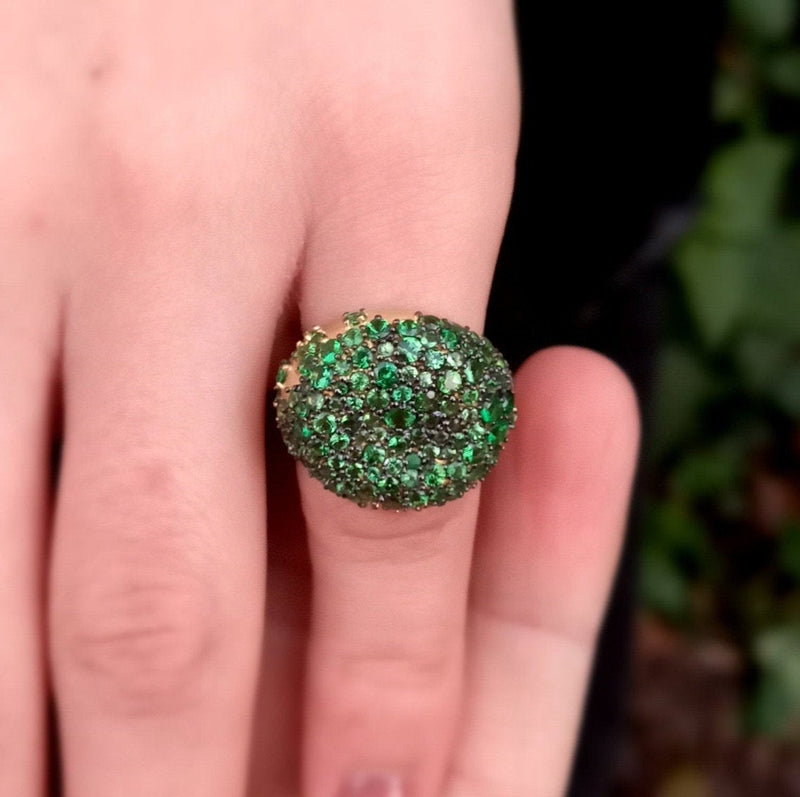Celestial Green Garnet Engagement Ring - Large Cluster of Natural Tsavorites Ring - Garnet Wedding Jewelry - January Birthstone Ring