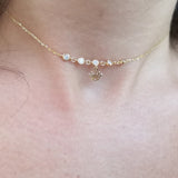 Diamond Necklace - 5 Diamonds Bezel Setting - 18K Gold Chocker