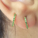 Natural Green Garnet Tsavorite Huggie Hoop Earrings